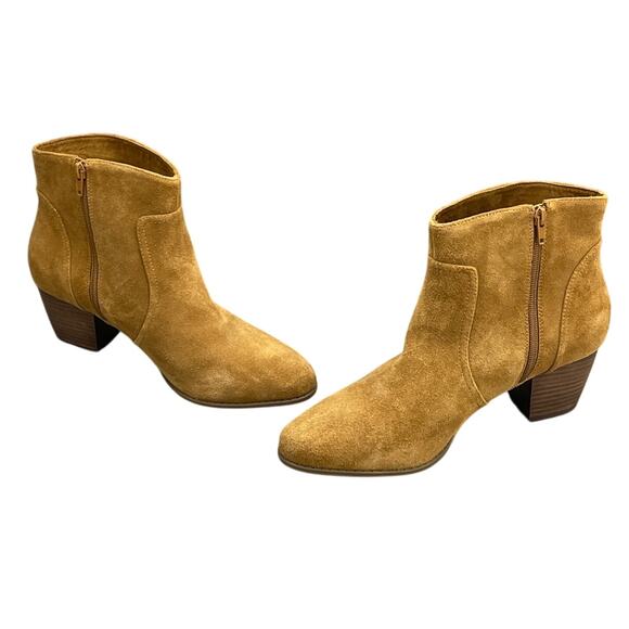 Sole Society Tan Brown Suede Leather Western Side Zip Ankle Bootie Women 11B/41 - Picture 5 of 11